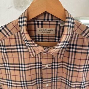 Burberry Men's Beige Plaid Button-Down Shirt
